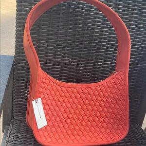 Anthropologie Coral Red Woven Neoprene Bag